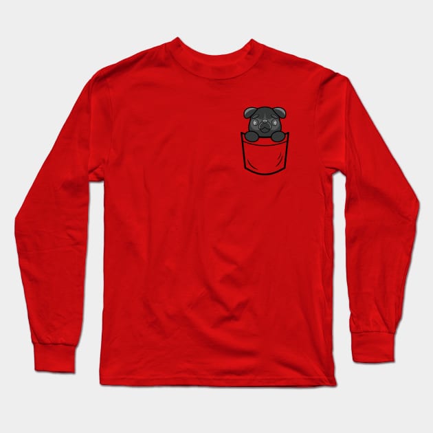 Pocket Pug 1 Long Sleeve T-Shirt by RD Doodles